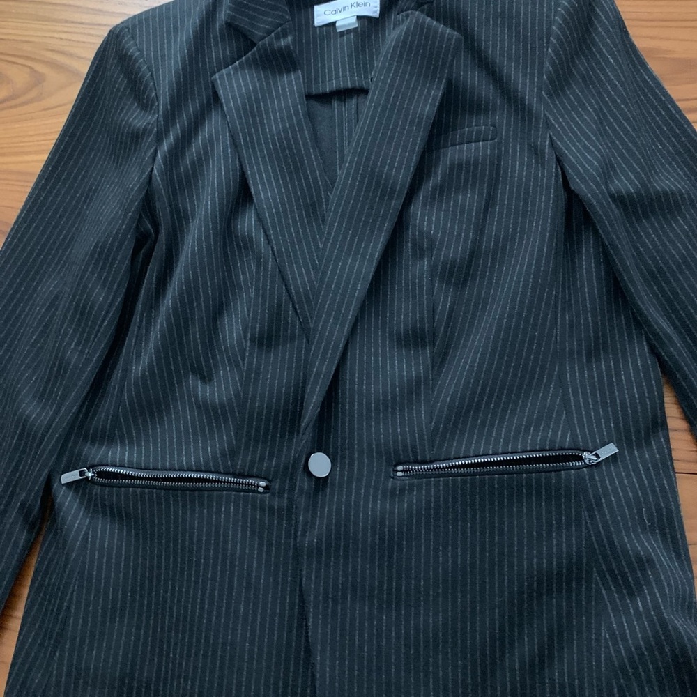 NWT Calvin Klein Women's Black Pinstripe Blazer Jacket - Picture 15 of 16